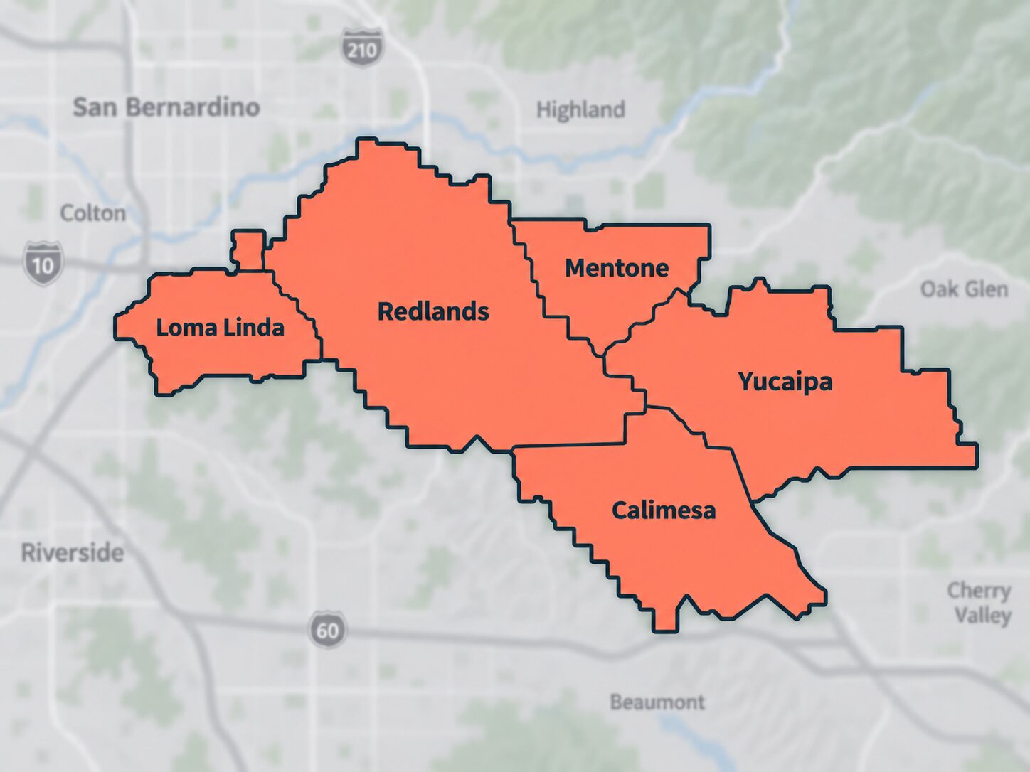 SplashLab service area map showing Loma Linda, Redlands, Mentone, Yucaipa, and Calimesa